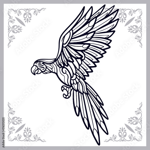 Macaw bird zentangle arts isolated on white background.
