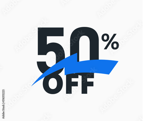 50 percent off discount banner, fifty percent sale label. Number with spark ribbon, advertising promo poster. Special offer sign, black Friday bonus price. Discount coupon, vector illustration