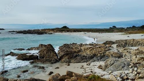 17 mile Drive Spanish bay in Monetery, California. Blue ocean waves hitting rocks at Granite Beach