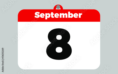 September, 8. White and red calendar.