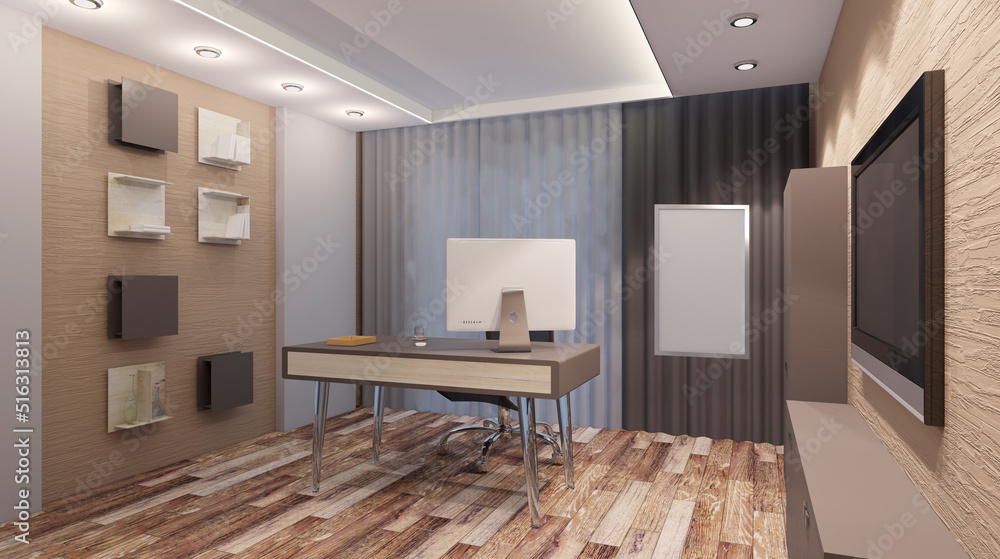 Fototapeta premium Modern office Cabinet. 3D rendering. Meeting room. Mockup. Empty paintings
