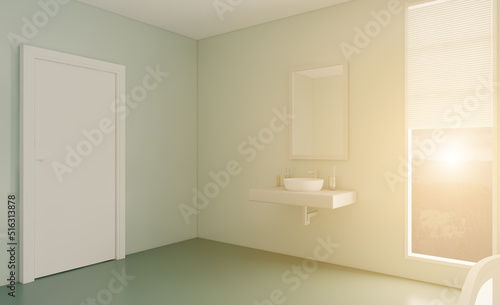 Fototapeta Naklejka Na Ścianę i Meble -  Sunset.. Modern bathroom including bath and sink. 3D rendering.