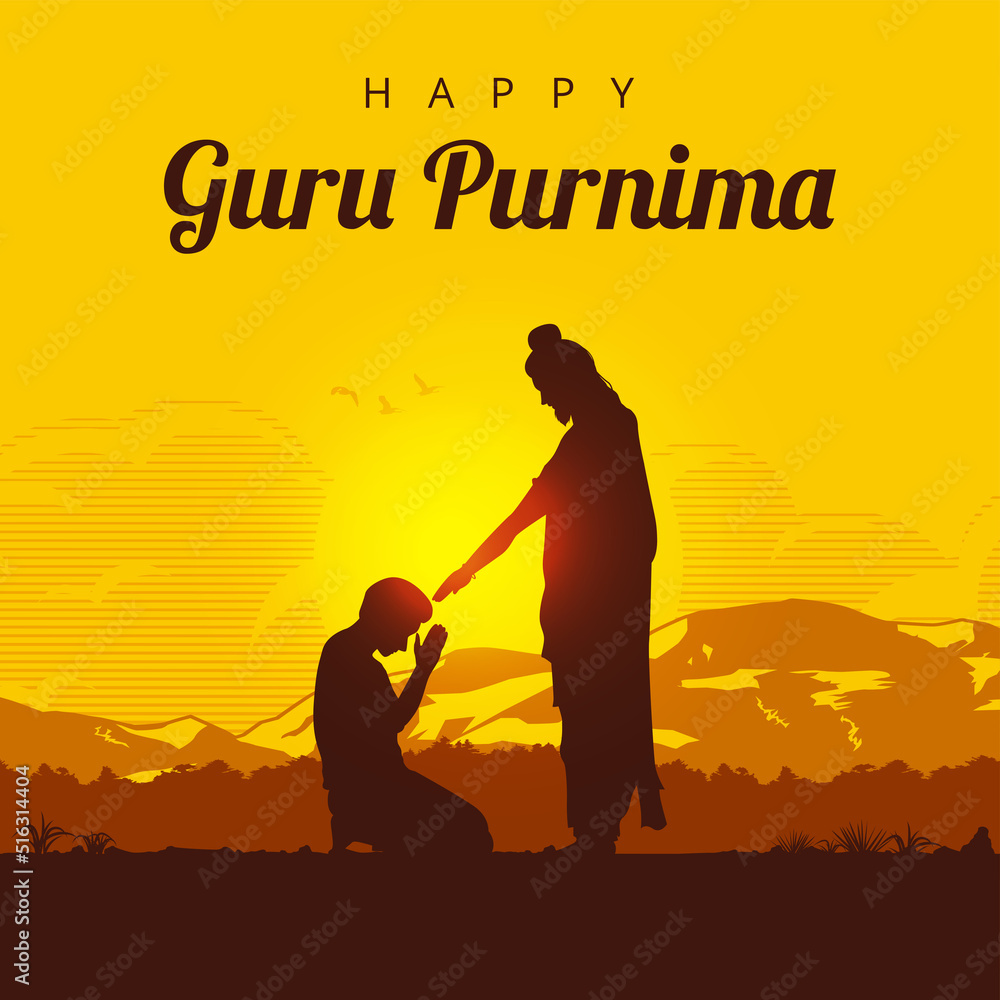 Guru Purnima (Poornima) background, a man is worshipping a spiritual teacher - obrazy, fototapety, plakaty 