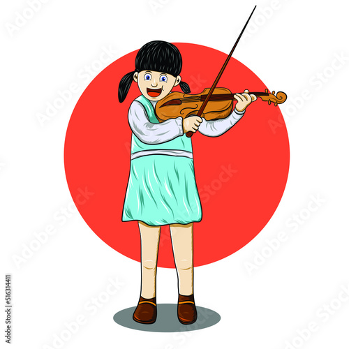 a girl playing violin in cartoon drawing illustration design