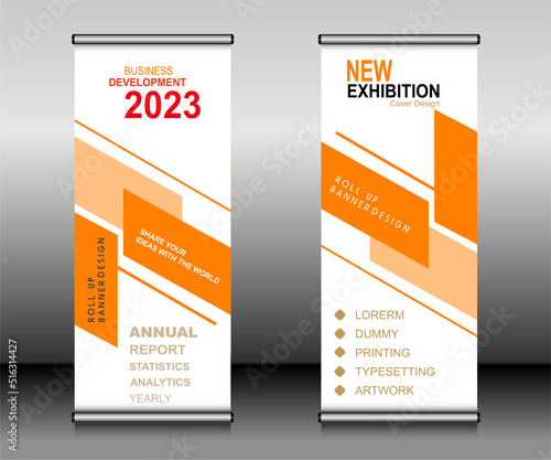 Roll up banner template design,banner layout, advertisement, pull up, polygon background.