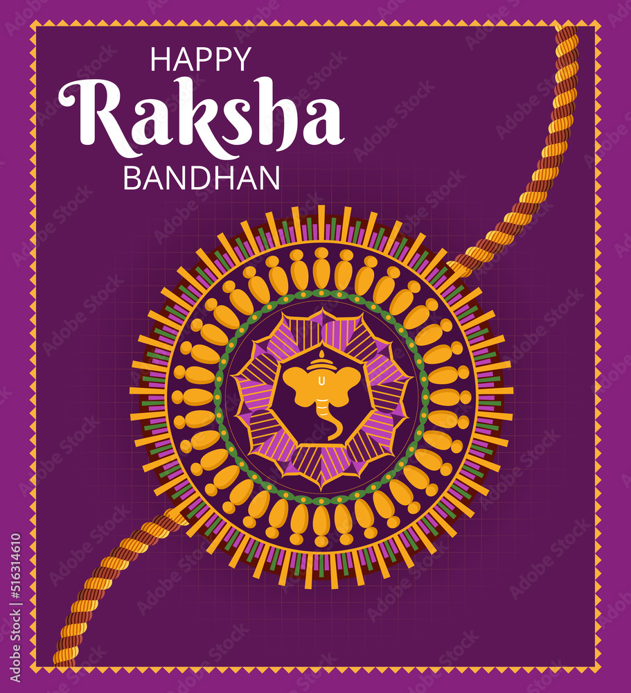 Fototapeta premium Happy Raksha Bandhan Hindu Festival Poster celebrating brother sister relationship. Greeting card Color rakhi design banner vector illustration. Social media post promotion advertising website graphic