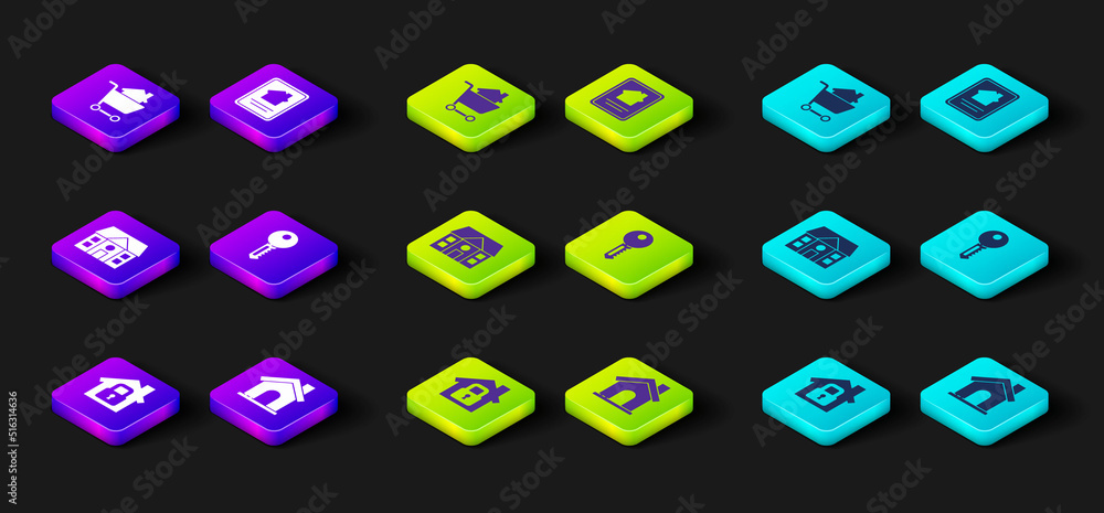 Set House under protection, key, Online real estate house and Shopping cart with icon. Vector Set House under protection, key, Online real estate house and Shopping cart with icon. Vector