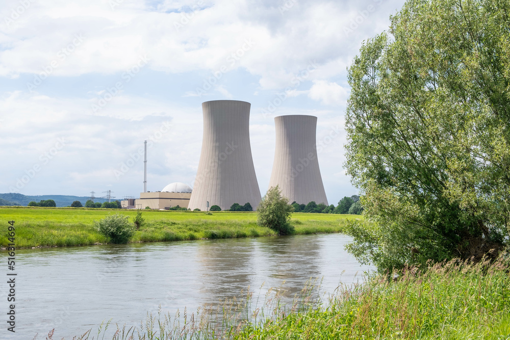 Green landscape and nuclear power plant