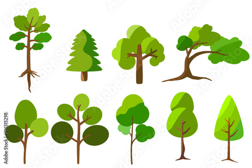 Flat design of fresh green trees collection