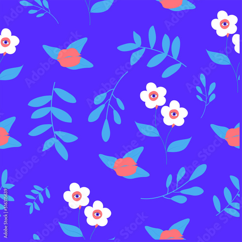 Leaves and flowers summer colorful seamless pattern