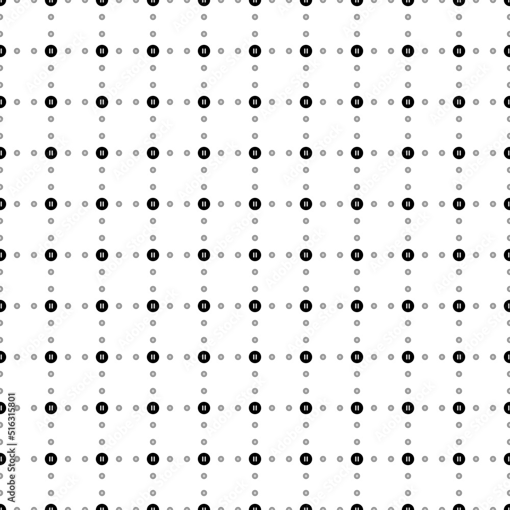 Square seamless background pattern from black pause symbols are different sizes and opacity. The pattern is evenly filled. Vector illustration on white background
