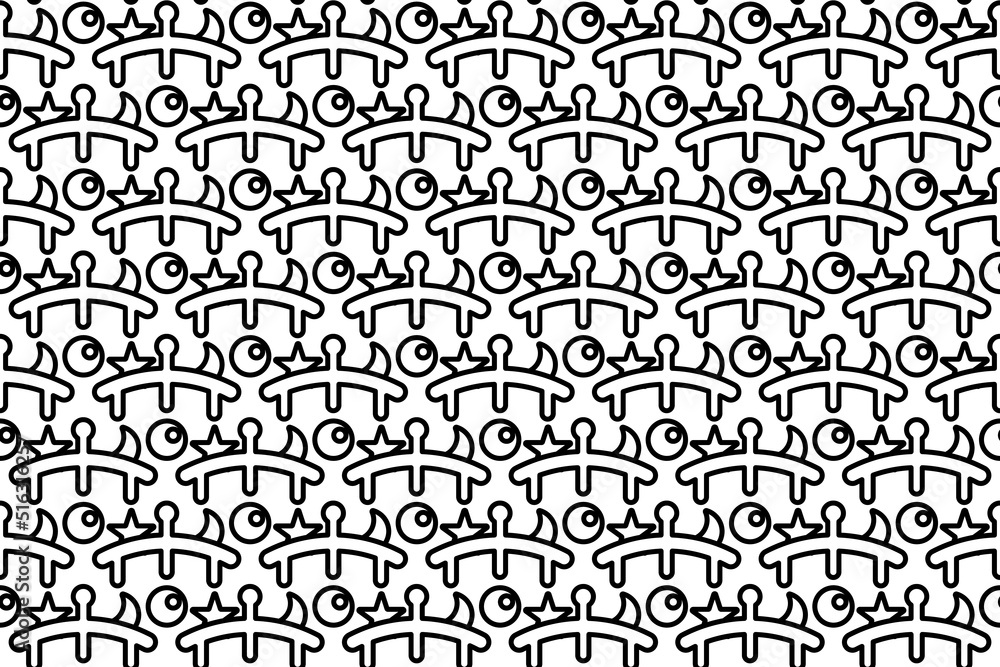 Seamless pattern completely filled with outlines of baby mobiles. Elements are evenly spaced. Vector illustration on white background