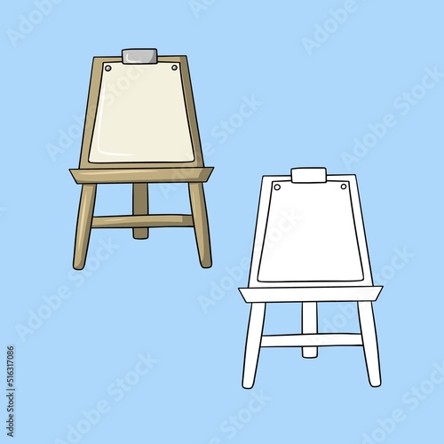 A set of pictures, a wooden easel with a sheet of paper, a vector illustration in cartoon style