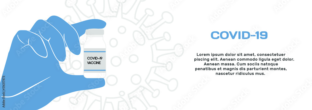 In the hands of a doctor, the vaccine against Covid-19. Medical vial with coronavirus vaccine. Coronavirus covid-19 treatment. Vector illustration In the hands of a doctor, the vaccine against Covid-19. Medical vial with coronavirus vaccine. Coronavirus covid-19 treatment. Vector illustration