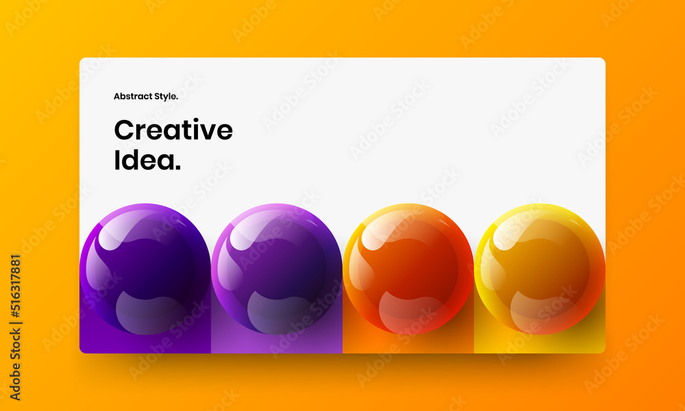 Premium leaflet vector design layout. Bright realistic balls site template.