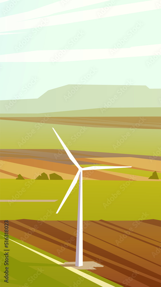 Obraz premium Wind turbine in the countryside. Vector illustration