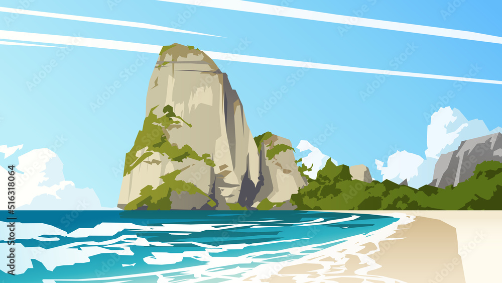 Rocky island in the ocean. Vector illustration - obrazy, fototapety, plakaty 