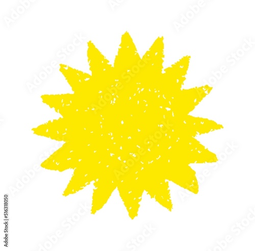 Hand painted sun symbol, hand drawn with crayon