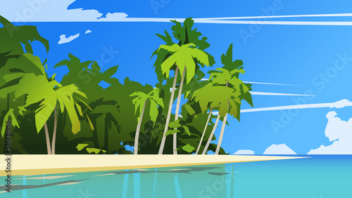 Tropical island with palms and sandy beach. Vector illustration