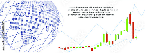 Stock market business candlestick chart, investment trading chart on white background. Bullish point, chart trend. World prices banner design and instead of text. Vector illustration