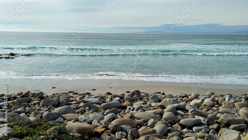 17 mile Drive Spanish bay in Monetery, California. Blue ocean waves hitting rocks at Seal Rock Beach