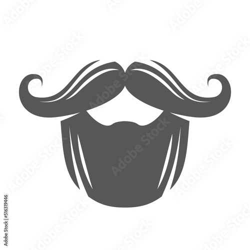 Vintage beard silhouette with moustache isolated on white background. Vector illustration