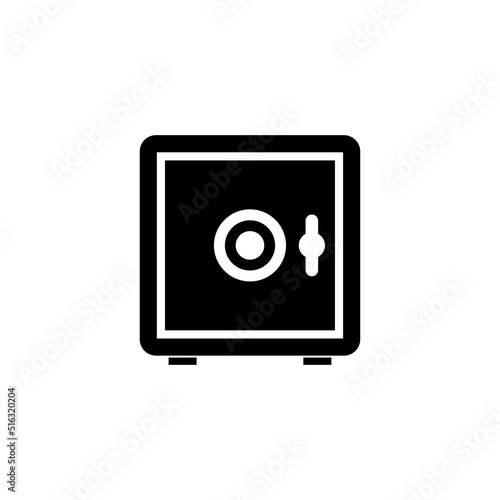 Metal Bank Safe, Strongbox for Money Saving. Flat Vector Icon illustration. Simple black symbol on white background. Metal Bank Safe, Strongbox sign design template for web and mobile UI element.