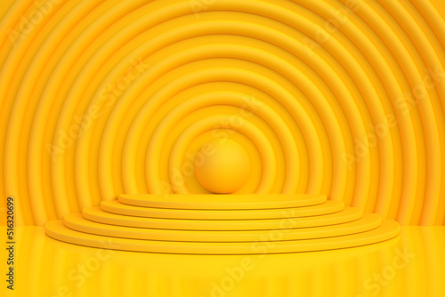 Podium on a yellow background. Abstract geometric minimalism. 3d render illustration