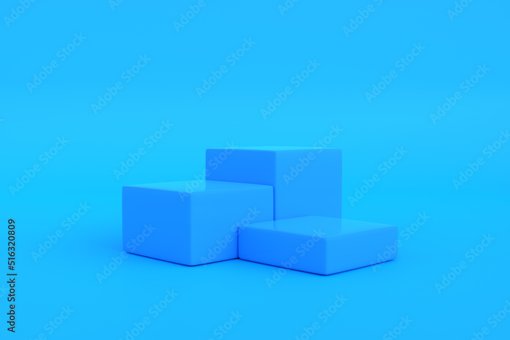 Podium on a blue background. Abstract geometric minimalism. 3d render illustration Podium on a blue background. Abstract geometric minimalism. 3d render illustration