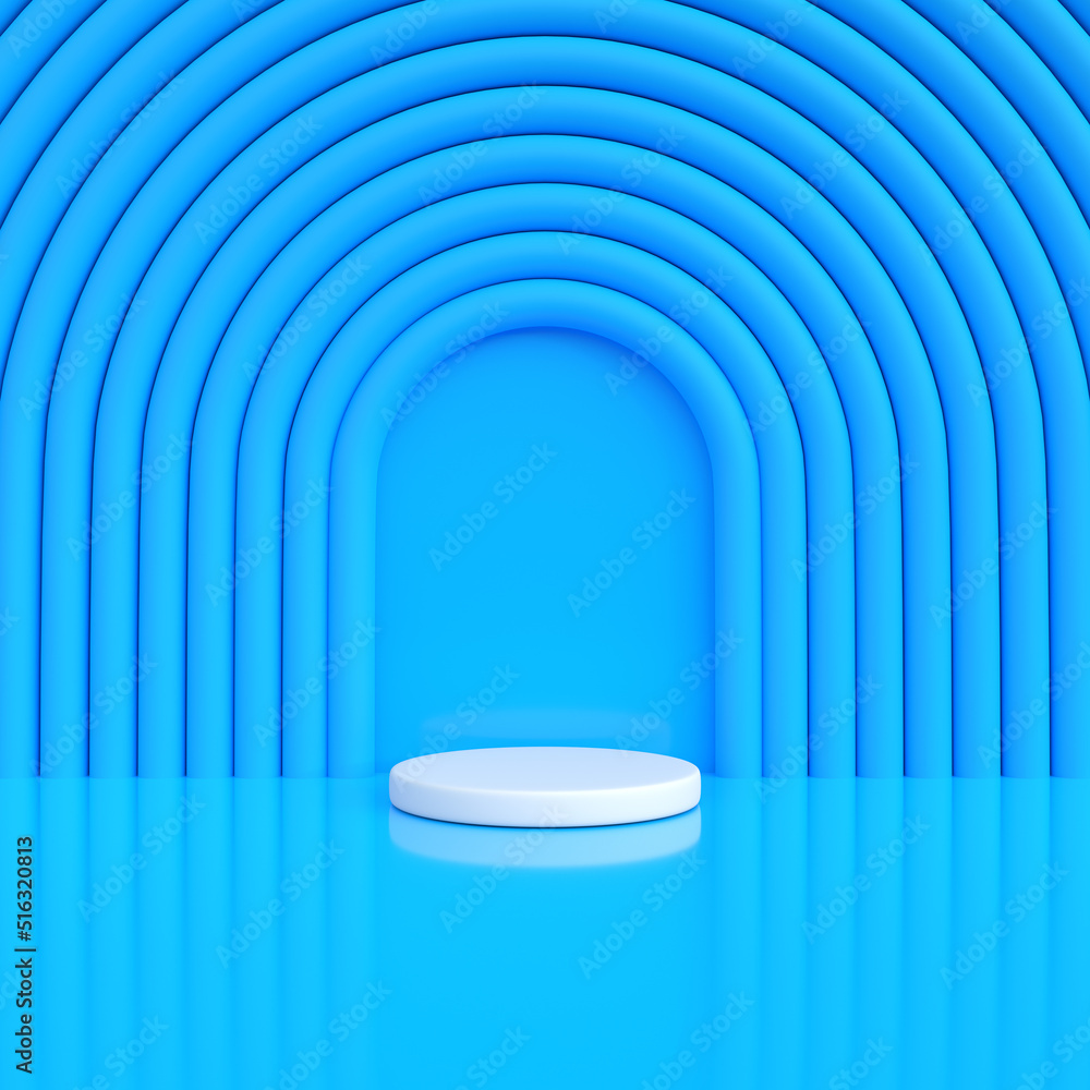 Podium on a blue background. Abstract geometric minimalism. 3d render illustration Podium on a blue background. Abstract geometric minimalism. 3d render illustration