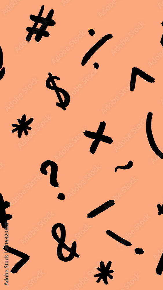 pattern with the image of keyboard symbols. Punctuation marks. Template for applying to the surface. pastel red orang background. Vertical image. pattern with the image of keyboard symbols. Punctuation marks. Template for applying to the surface. pastel red orang background. Vertical image.