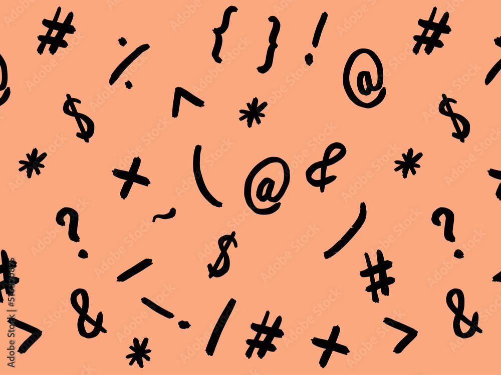 pattern with the image of keyboard symbols. Punctuation marks. Template for applying to the surface. pastel red orang background pattern with the image of keyboard symbols. Punctuation marks. Template for applying to the surface. pastel red orang background