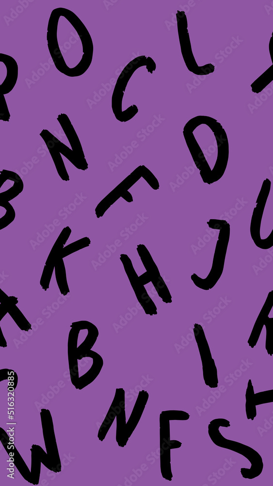 template with the image of keyboard symbols. set of letters. Surface template. fiolet purple background. Vertical image.