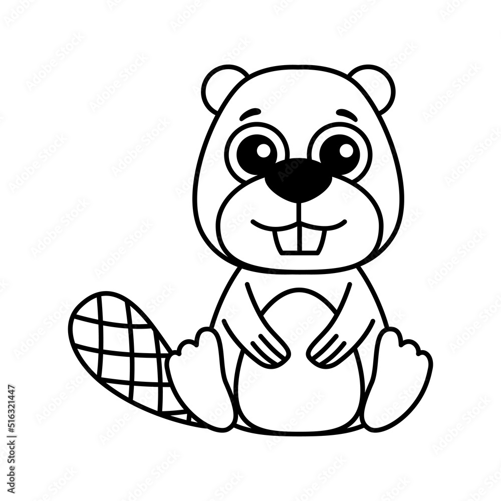 Obraz premium Forest animal for children coloring book. Funny beaver in a cartoon style