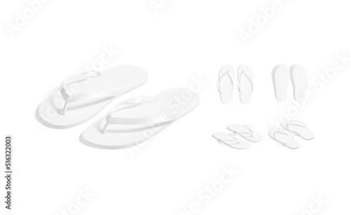 Blank white beach slippers mockup, different views