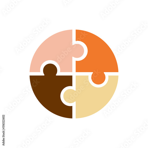 Puzzle with skin color racial equality. Different skin colors. We are one human race. Peace for everyone. Equal rights for all. 