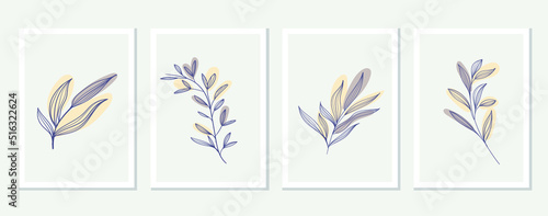 Botanical wall art vector set. Foliage line drawing with abstract shape. Abstract Plant Art Design for Print, Cover, Wallpaper, Minimal and Natural Wall Art. Vector illustration.