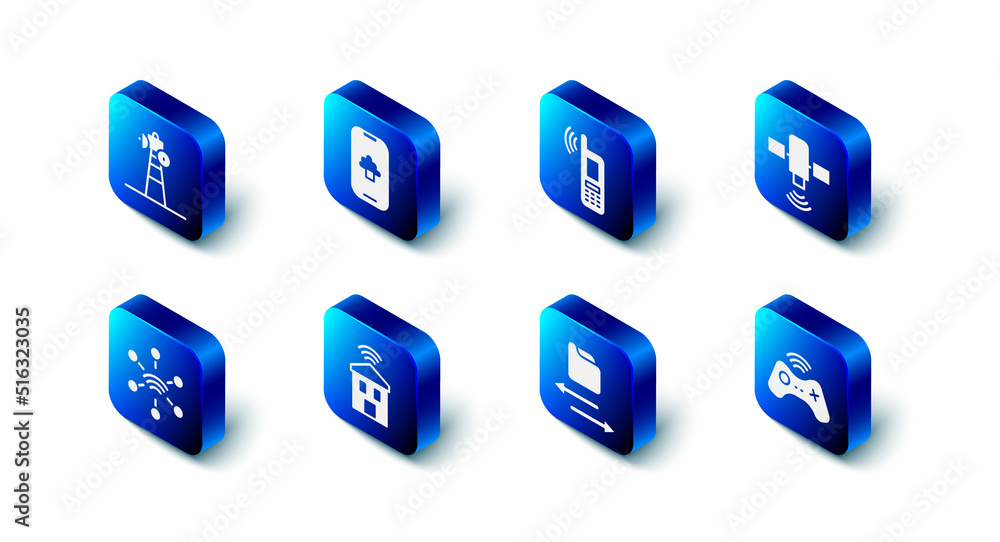 Set Cloud technology data, Mobile with wi-fi wireless, Satellite, Wireless gamepad, Transfer files, Smart home, Network and dish icon. Vector Set Cloud technology data, Mobile with wi-fi wireless, Satellite, Wireless gamepad, Transfer files, Smart home, Network and dish icon. Vector