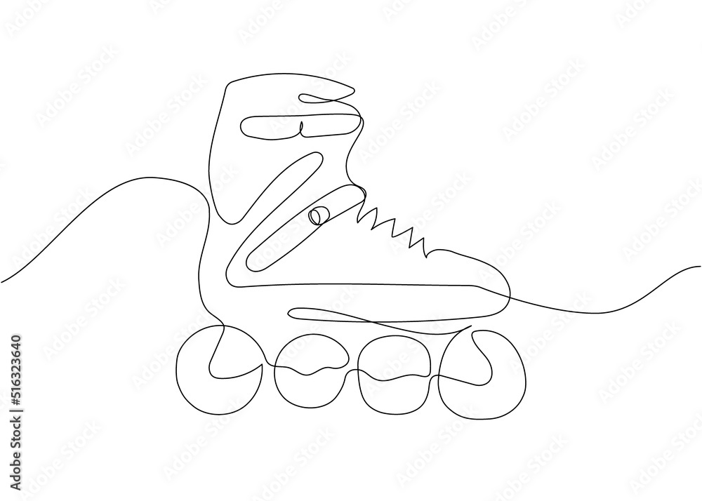 Roller skates, sportswear one line art. Continuous line drawing of sport, shoes, skating, speed, rollerskating, kid, exercise, footwear, hobby, training, activity, wheel, sporty, athlete, training. Roller skates, sportswear one line art. Continuous line drawing of sport, shoes, skating, speed, rollerskating, kid, exercise, footwear, hobby, training, activity, wheel, sporty, athlete, training.