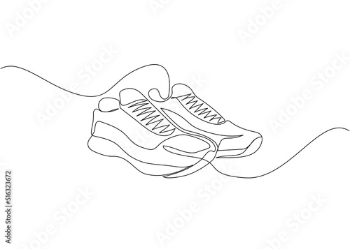 Running shoes, sneakers one line art. Continuous line drawing of sport, gumshoes, shoes, speed, running, sprinter, marathon, training, sportswear, jogger, activity, sporty, athlete, training,