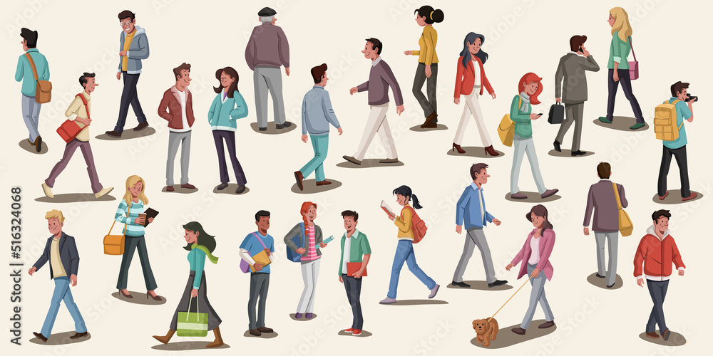 Group of cartoon people walking. Large group of people.
Group of cartoon people walking. Large group of people.