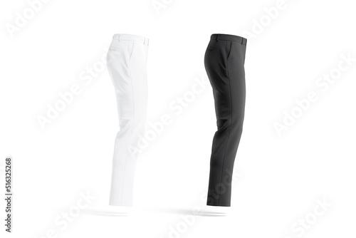 Blank black and white man pants mockup, profile view