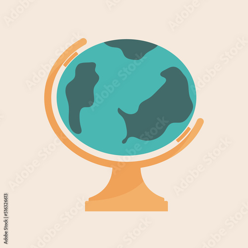 Globe with stand in cartoon style. Isolated vector illustration globus for education, travel and geography