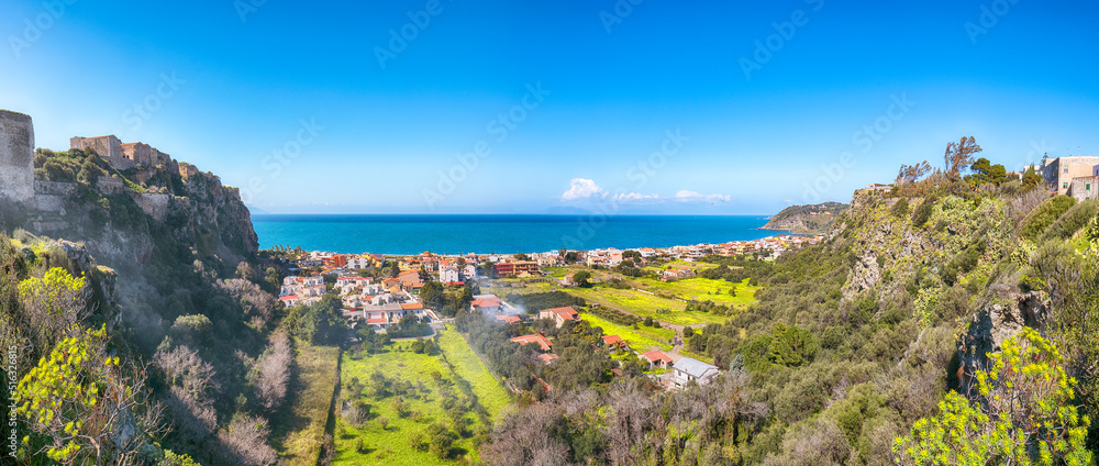 Panoramic view of Milazzo city during sunny day.