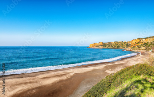 Fantastic view of beach Torre Conca (cape Rais Gerbi). Sunny scene.