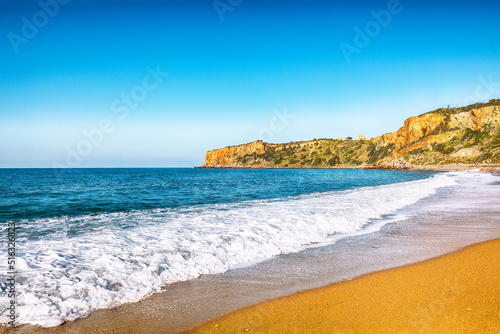 Fantastic view of beach Torre Conca (cape Rais Gerbi). Sunny scene.