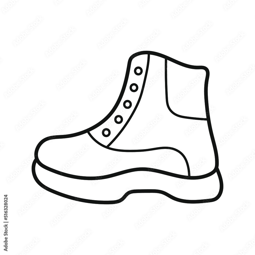 Boot. Coloring book for children. Black and white vector illustration.
