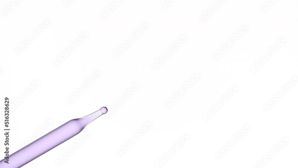 Macro shot of lavender oil is dripping from chemical dropper on white background | Abstract body care cosmetics with lavender oil formulation concept Macro shot of lavender oil is dripping from chemical dropper on white background | Abstract body care cosmetics with lavender oil formulation concept