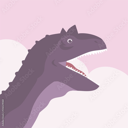 Ancient scary pangolin carnotaurus. Head portrait. Predatory dinosaur hunter of the Jurassic period. Prehistoric animal. Vector cartoon illustration
