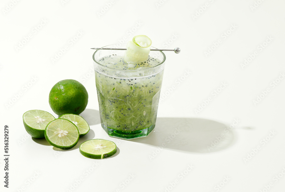 Es Timun Serut or Le Boh Timon. Indonesian Refreshment Drink made from Shredded Cucumber with Lime and Sweet Basil Seeds. Es Timun Serut or Le Boh Timon. Indonesian Refreshment Drink made from Shredded Cucumber with Lime and Sweet Basil Seeds.